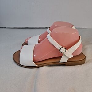 XOXO Womens Malee Sandals Size 9M White Synthetic Upper Ankle Strap Buckle Flats